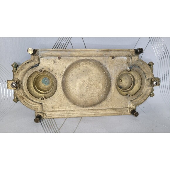 Vintage Ornate Double Ink Well Brass w Inserts Covers Decorative Desk Victorian - Picture 7 of 11
